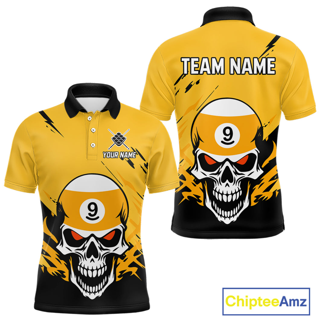 Personalized Yellow Black 9 Ball Skull Billiard Jersey For Men Custom Funny 9 Ball Pool Team Shirt TDM4732