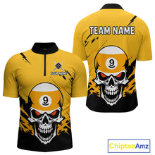 Load image into Gallery viewer, Personalized Yellow Black 9 Ball Skull Billiard Jersey For Men Custom Funny 9 Ball Pool Team Shirt TDM4732