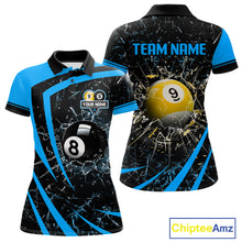 Load image into Gallery viewer, Black And Blue 8 Ball &amp; 9 Ball Glass Break Billiard Shirt For Women Custom Pool Team Jersey Uniform TDM5641