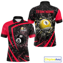 Load image into Gallery viewer, Black And Red 8 Ball &amp; 9 Ball Glass Break Billiard Shirt For Men Custom Pool Team Jersey Uniform TDM5642