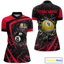 Load image into Gallery viewer, Black And Red 8 Ball &amp; 9 Ball Glass Break Billiard Shirt For Women Custom Pool Team Jersey Uniform TDM5642