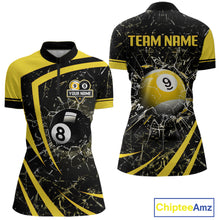 Load image into Gallery viewer, Black And Yellow 8 Ball &amp; 9 Ball Glass Break Billiard Shirt For Women Custom Pool Team Jersey TDM5643