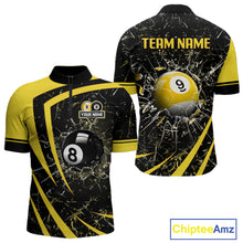 Load image into Gallery viewer, Black And Yellow 8 Ball &amp; 9 Ball Glass Break Billiard Shirt For Men Custom Pool Team Jersey TDM5643