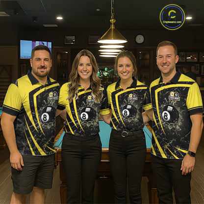 Black And Yellow 8 Ball & 9 Ball Glass Break Billiard Shirt For Women Custom Pool Team Jersey TDM5643