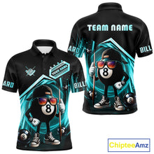 Load image into Gallery viewer, Turquoise Funny 8 Ball Billiard Shirt For Men Custom Pool Team Shirt, Billiard Jersey Polo, 1/4 Zip TDM5644