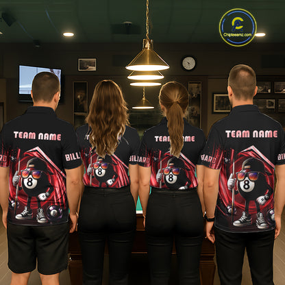 Red Funny 8 Ball Billiard Shirt For Men Custom Pool Team Shirt, Billiard Jersey Polo & 1/4 Zip TDM5645