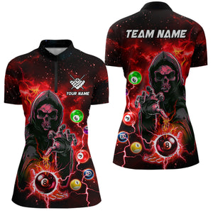 Red Billiard Death Skeleton Women Polo & Quarter-Zip Shirts Customized Team League Billiard Jerseys TDM1748