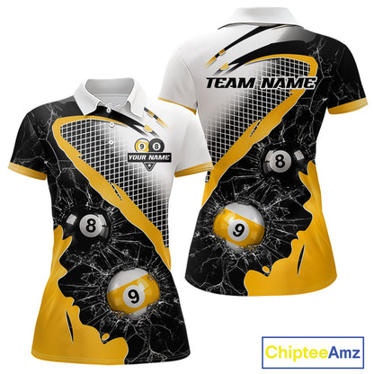 Black And Yellow 8 Ball & 9 Ball Break Glass Billiard Jersey For Women Custom Pool Team Shirts TDM7159