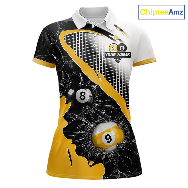 Black And Yellow 8 Ball & 9 Ball Break Glass Billiard Jersey For Women Custom Pool Team Shirts TDM7159