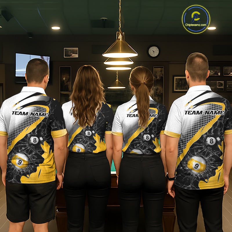 Black And Yellow 8 Ball & 9 Ball Break Glass Billiard Jersey For Men Custom Pool Team Shirts TDM7159