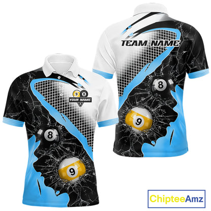 Black And Blue 8 Ball & 9 Ball Break Glass Billiard Jersey For Men Custom Pool Team Shirts TDM7160