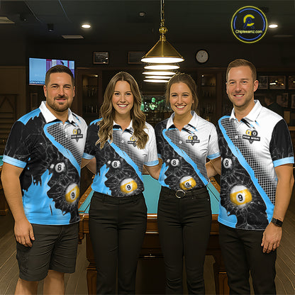 Black And Blue 8 Ball & 9 Ball Break Glass Billiard Jersey For Men Custom Pool Team Shirts TDM7160
