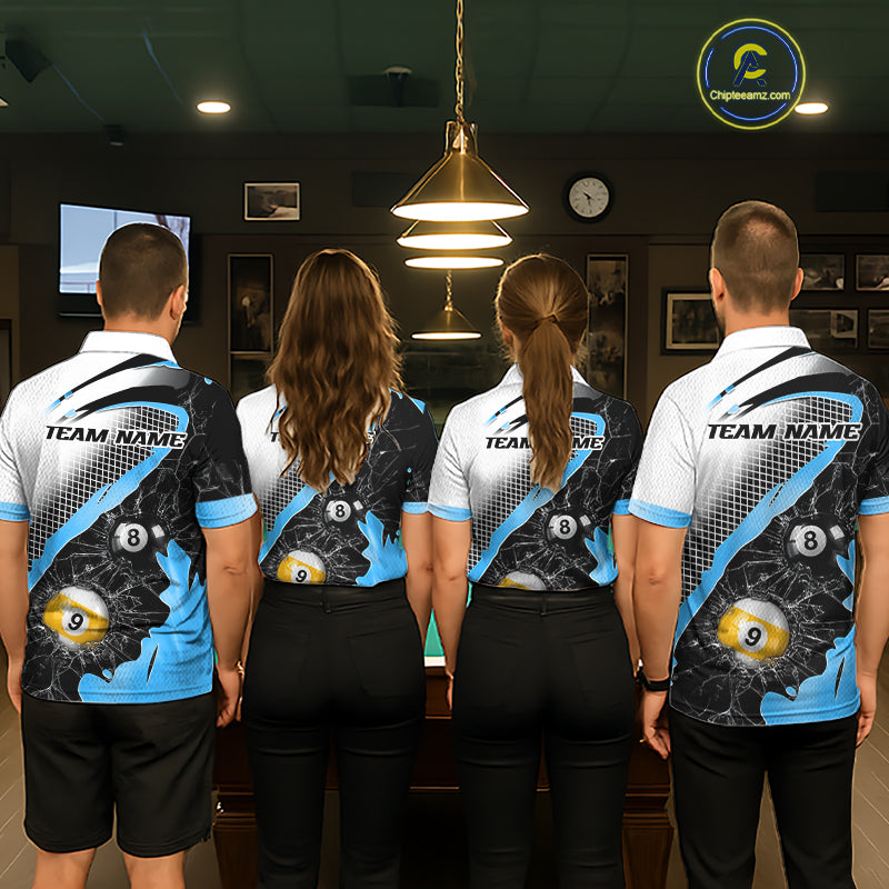 Black And Blue 8 Ball & 9 Ball Break Glass Billiard Jersey For Men Custom Pool Team Shirts TDM7160