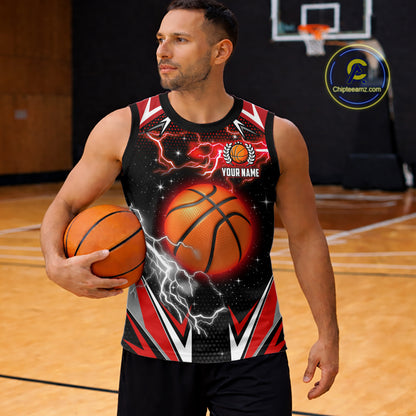 Black And Red Custom Thunder Lightning Basketball Shirt, Best Basketball Jerseys Uniform TDM5671