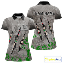 Load image into Gallery viewer, Custom Green Grey Grunge Dart Shirt With Pocket Option For Women, Darts Jersey TDM4528