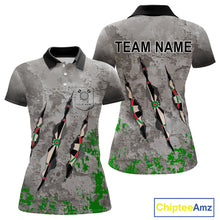 Load image into Gallery viewer, Custom Green Grey Grunge Dart Shirt With Pocket Option For Women, Darts Jersey TDM4528
