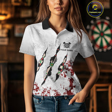 Load image into Gallery viewer, Custom White Red Grunge Dart Shirt With Pocket Option For Women, Darts Jersey TDM4529