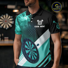Load image into Gallery viewer, Personalized Turquoise Smoke Darts Shirt For Men Custom Darts Jersey Team Polo &amp; 1/4 Zip Outfit TDM4534