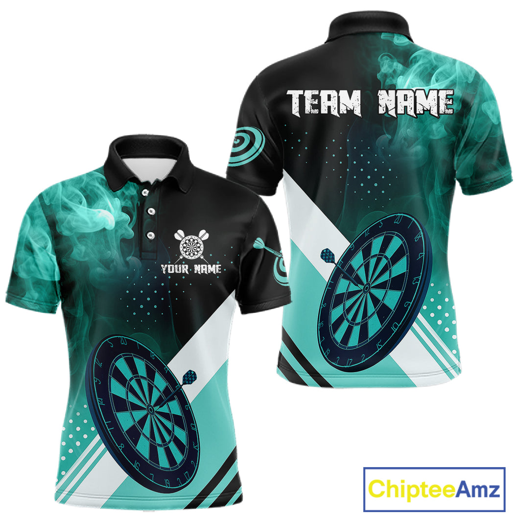 Personalized Turquoise Smoke Darts Shirt For Men Custom Darts Jersey Team Polo & 1/4 Zip Outfit TDM4534