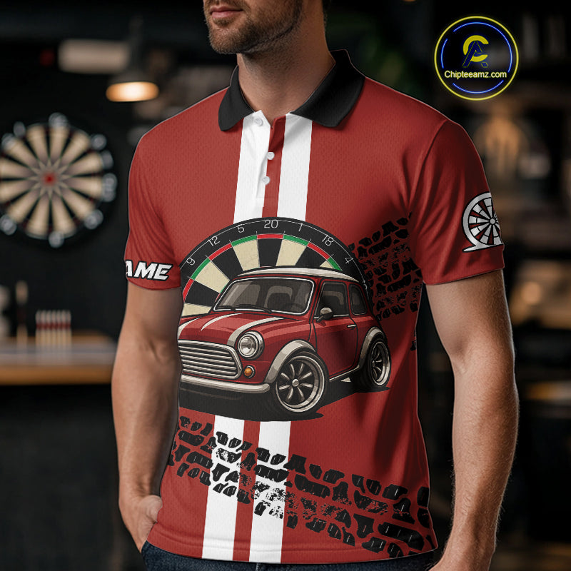 Personalized Red Funny Car Dart Shirts For Men Custom Darts Team Jerseys Polo & Quarter Zip TDM4151