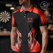 Load image into Gallery viewer, Black And Red Funny Crown Darts Shirt For Men Custom Darts Jerseys Team Polo &amp; Quarter Zip TDM4325