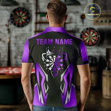 Load image into Gallery viewer, Black And Purple Funny Crown Darts Shirt For Men Custom Darts Jerseys Team Polo &amp; Quarter Zip TDM4326