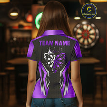 Load image into Gallery viewer, Black And Purple Funny Crown Darts Shirt For Women Custom Darts Jerseys Team Polo &amp; Quarter Zip TDM4326