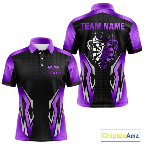 Black And Purple Funny Crown Darts Shirt For Men Custom Darts Jerseys Team Polo & Quarter Zip TDM4326