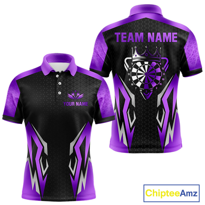 Black And Purple Funny Crown Darts Shirt For Men Custom Darts Jerseys Team Polo & Quarter Zip TDM4326