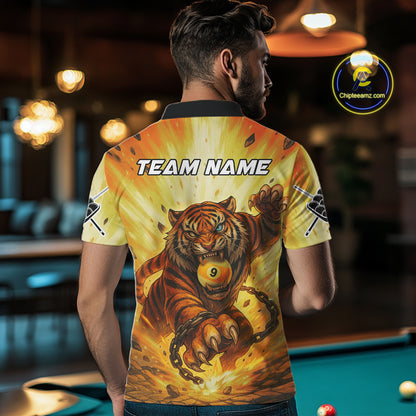 Personalized Yellow 9 Ball Pool Tiger Billiard Shirt For Men Custom Billiard Team Jersey Outfit TDM4541