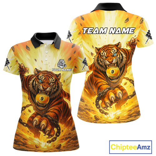 Personalized Yellow 9 Ball Pool Tiger Billiard Shirt For Women Custom Billiard Team Jersey Outfit TDM4541