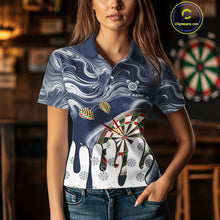 Load image into Gallery viewer, Personalized Marble Swirl Dart Shirts For Women Custom Funny Darts Team Jersey Polo &amp; 1/4 Zip |Blue TDM4161