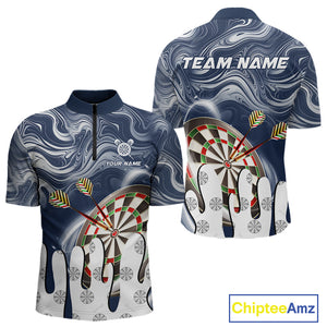 Personalized Marble Swirl Dart Shirts For Men Custom Funny Darts Team Jersey Polo & 1/4 Zip |Blue TDM4161