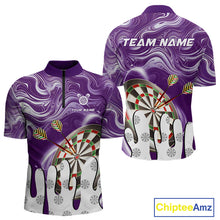 Load image into Gallery viewer, Personalized Marble Swirl Dart Shirt For Men Custom Funny Darts Jersey Team Polo &amp; 1/4 Zip|Purple TDM4162