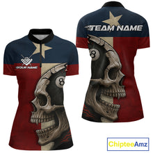 Load image into Gallery viewer, Personalized Grunge Texas Flag Skull Billiard Shirt For Women, 8 Ball Patriotic Pool Team Jerseys TDM4158