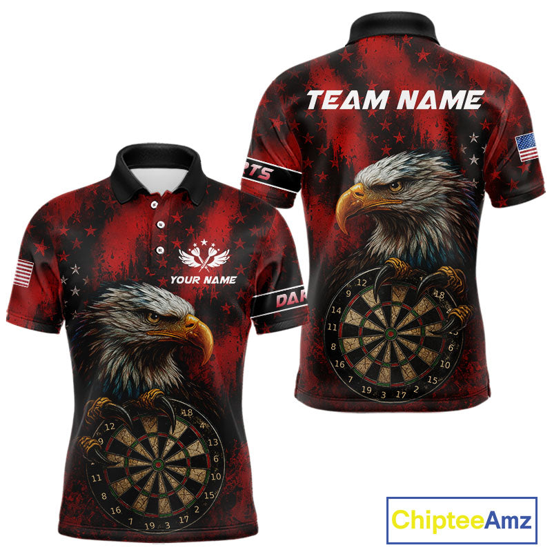 Black And Red American Flag Claw Eagle Darts Shirt For Men Custom Team Patriotic Darts Jerseys TDM4318