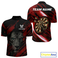 Load image into Gallery viewer, Personalized Red &amp; Black Lion Dart Shirt For Men Custom Light Dartboard Team Jersey Polo &amp; 1/4 Zip TDM4334