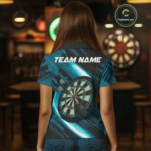 Load image into Gallery viewer, Personalized Cyan &amp; Black Lion Darts Shirt For Women Custom Light Dartboard Jersey Polo &amp; 1/4 Zip TDM4335