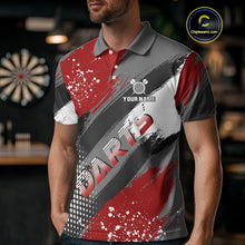 Load image into Gallery viewer, Personalized Red And Grey Grunge Darts Shirt For Men Custom Darts Jerseys Team Polo &amp; Quarter Zip TDM4337