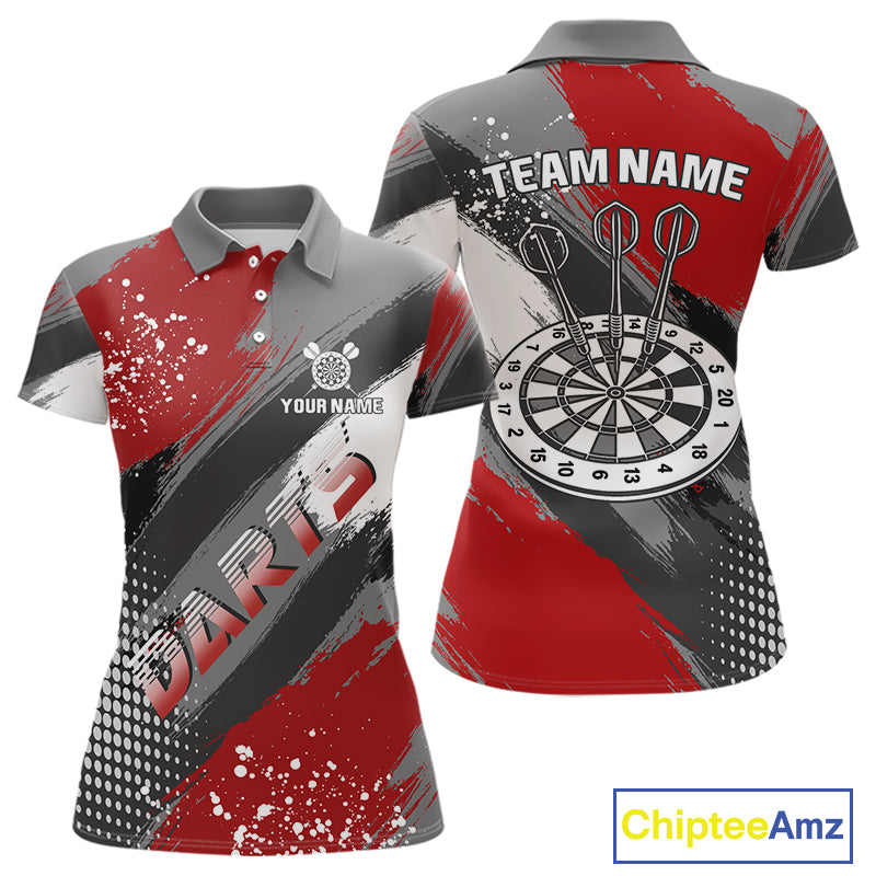 Personalized Red And Grey Grunge Darts Shirt For Women Custom Darts Jerseys Team Polo & Quarter Zip TDM4337