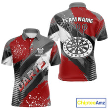 Load image into Gallery viewer, Personalized Red And Grey Grunge Darts Shirt For Men Custom Darts Jerseys Team Polo &amp; Quarter Zip TDM4337