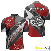 Load image into Gallery viewer, Personalized Red And Grey Grunge Darts Shirt For Men Custom Darts Jerseys Team Polo &amp; Quarter Zip TDM4337