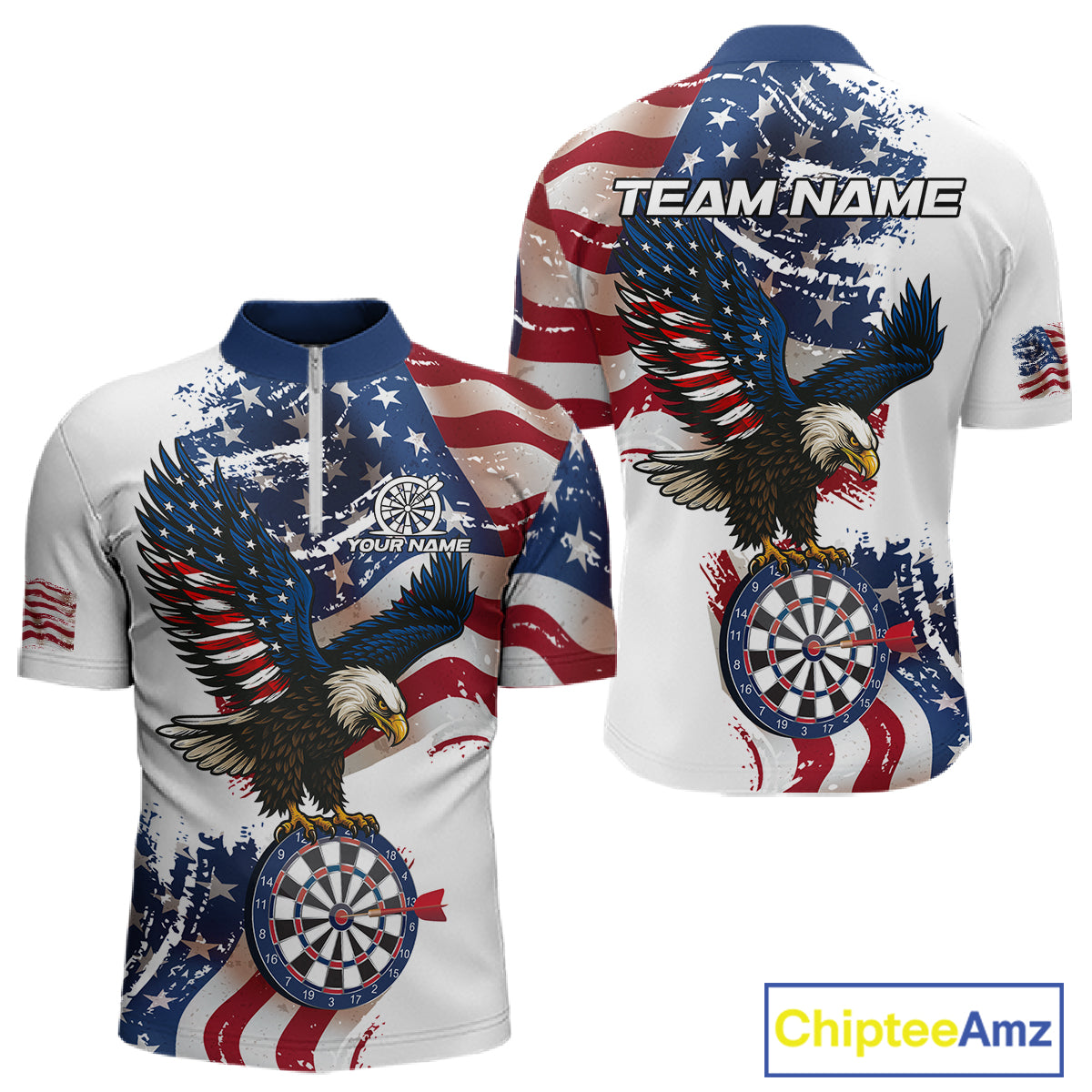 Personalized Grunge American Flag Eagle Darts Shirt For Men Custom Patriotic Darts Team Jersey TDM4756