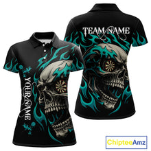 Load image into Gallery viewer, Personalized Turquoise Flaming Skull Darts Shirt For Women Custom Darts Jersey Team Polo &amp; 1/4 Zip TDM4763