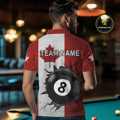 Personalized Grunge Canada Flag Billiard Shirt For Men Custom Funny 8 Ball Pool Team Jersey TDM4175