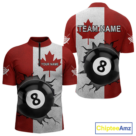 Personalized Grunge Canada Flag Billiard Shirt For Men Custom Funny 8 Ball Pool Team Jersey TDM4175