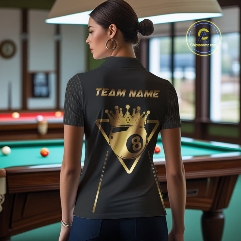 Personalized 8 Ball Crown 3D Billiard Shirt For Women Custom Pool Team Jersey Polo & Quarter Zip TDM4176