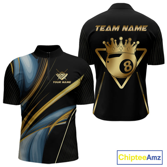 Personalized 8 Ball Crown 3D Billiard Shirt For Men Custom Pool Team Jersey Polo & Quarter Zip TDM4176