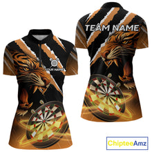 Load image into Gallery viewer, Custom Black And Orange Tiger Darts Shirt For Women Custom Darts Jersey Team Polo &amp; Quarter Zip TDM4568