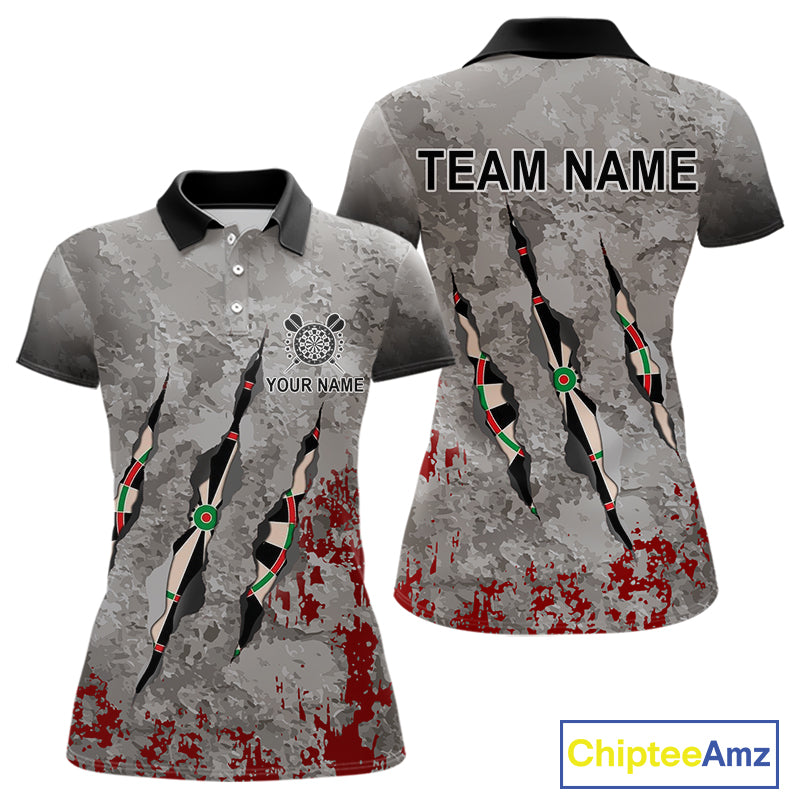 Custom Red Grey Grunge Dart Shirts With Pocket Option For Women, Darts Jersey TDM4179